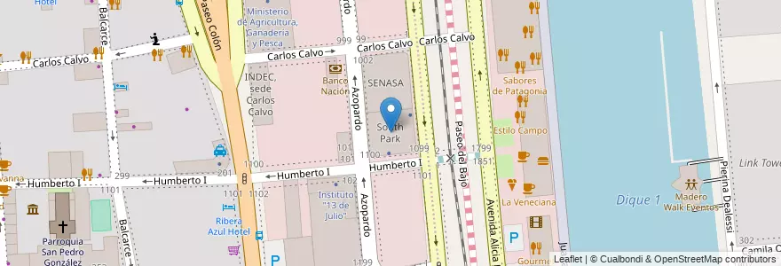 Mapa de ubicacion de South Park, San Telmo en Argentinien, Ciudad Autónoma De Buenos Aires, Comuna 1, Buenos Aires.