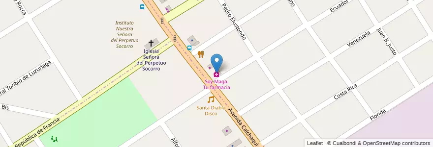 Mapa de ubicacion de Soy Maga. Tu farmacia en アルゼンチン, ブエノスアイレス州, Partido De Quilmes, Partido De Florencio Varela, Ezpeleta.