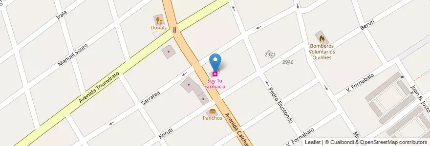 Mapa de ubicacion de Soy Tu Farmacia en 아르헨티나, 부에노스아이레스주, Partido De Quilmes, Quilmes.