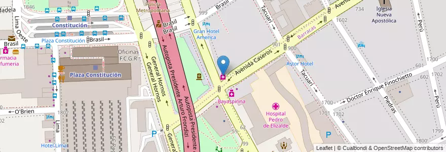 Mapa de ubicacion de Soy Tu Farmacia, Constitucion en الأرجنتين, Ciudad Autónoma De Buenos Aires, Comuna 4, Comuna 1, Buenos Aires.