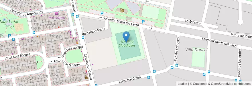 Mapa de ubicacion de Sporting Club Alfiles en Argentina, San Juan, Chile, Rivadavia.