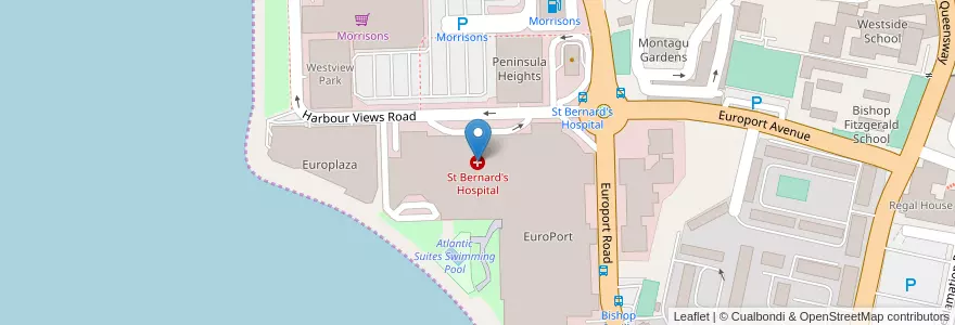 Mapa de ubicacion de St Bernard's Hospital en スペイン, ジブラルタル.