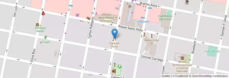 Mapa de ubicacion de Stadium Disco en アルゼンチン, エントレ・リオス州, Departamento Concordia, Distrito Suburbios, Concordia, Concordia.