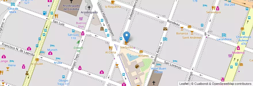 Mapa de ubicacion de Starbucks en Аргентина, Кордова, Departamento Capital, Pedanía Capital, Córdoba, Municipio De Córdoba.