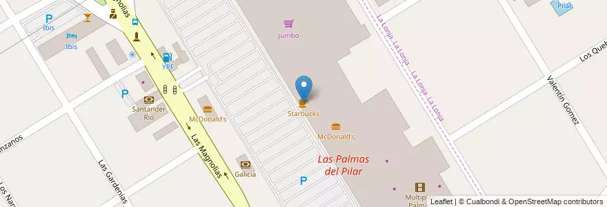 Mapa de ubicacion de Starbucks en Argentina, Buenos Aires, Partido Del Pilar, Villa Rosa.