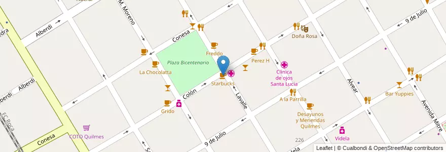 Mapa de ubicacion de Starbucks en 아르헨티나, 부에노스아이레스주, Partido De Quilmes, Quilmes.