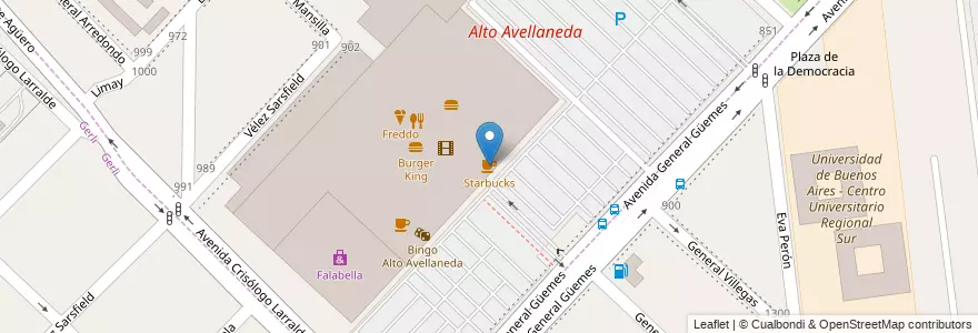 Mapa de ubicacion de Starbucks en الأرجنتين, بوينس آيرس, Partido De Avellaneda, Avellaneda.