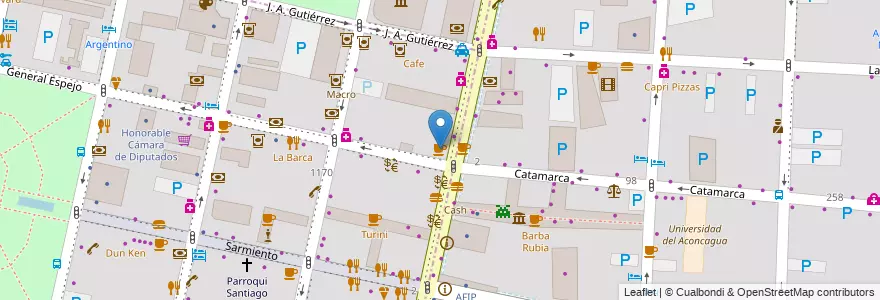 Mapa de ubicacion de Starbucks en アルゼンチン, チリ, メンドーサ州, Departamento Capital, Ciudad De Mendoza.