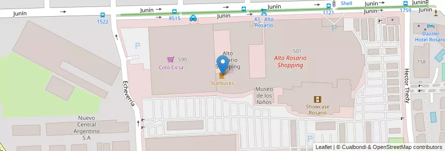 Mapa de ubicacion de Starbucks en Аргентина, Санта-Фе, Departamento Rosario, Municipio De Rosario, Росарио.