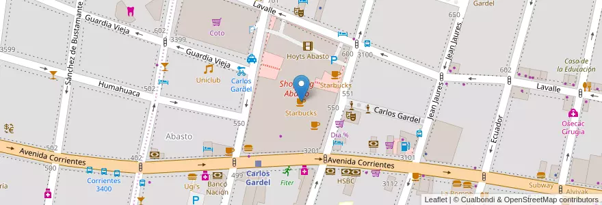 Mapa de ubicacion de Starbucks, Balvanera en Argentina, Ciudad Autónoma De Buenos Aires, Buenos Aires.