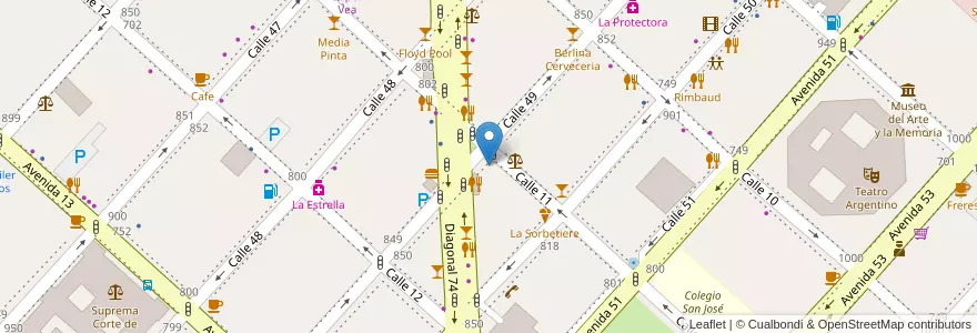 Mapa de ubicacion de Starbucks, Casco Urbano en Argentinië, Buenos Aires, Partido De La Plata, La Plata.