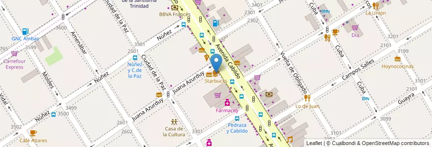 Mapa de ubicacion de Starbucks, Nuñez en 阿根廷, Ciudad Autónoma De Buenos Aires, 布宜诺斯艾利斯, Comuna 13.