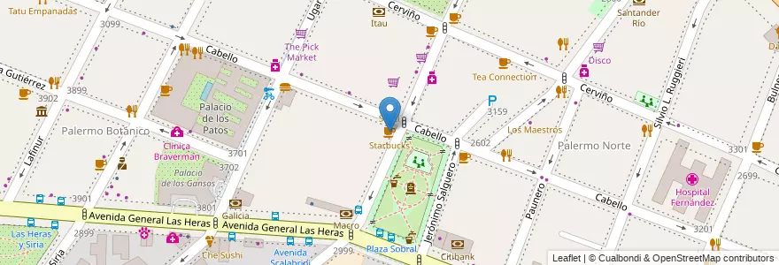 Mapa de ubicacion de Starbucks, Palermo en Argentina, Autonomous City Of Buenos Aires, Autonomous City Of Buenos Aires, Comuna 14.