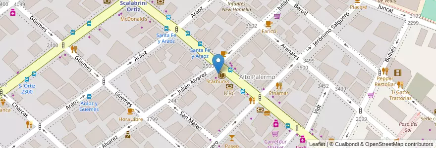 Mapa de ubicacion de Starbucks, Palermo en Аргентина, Буэнос-Айрес, Буэнос-Айрес, Comuna 14.