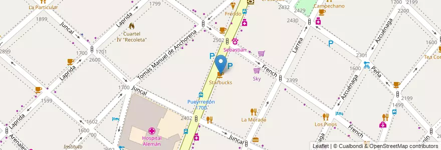 Mapa de ubicacion de Starbucks, Recoleta en الأرجنتين, Ciudad Autónoma De Buenos Aires, Comuna 2, Buenos Aires.
