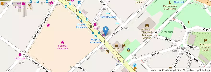 Mapa de ubicacion de Starbucks, Recoleta en 阿根廷, Ciudad Autónoma De Buenos Aires, Comuna 2, 布宜诺斯艾利斯.