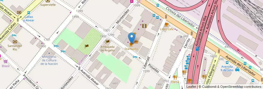 Mapa de ubicacion de Starbucks, Retiro en 阿根廷, Ciudad Autónoma De Buenos Aires, Comuna 1, 布宜诺斯艾利斯.