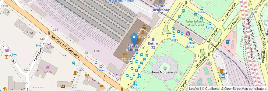 Mapa de ubicacion de Starbucks, Retiro en 아르헨티나, Ciudad Autónoma De Buenos Aires, Comuna 1, 부에노스아이레스.