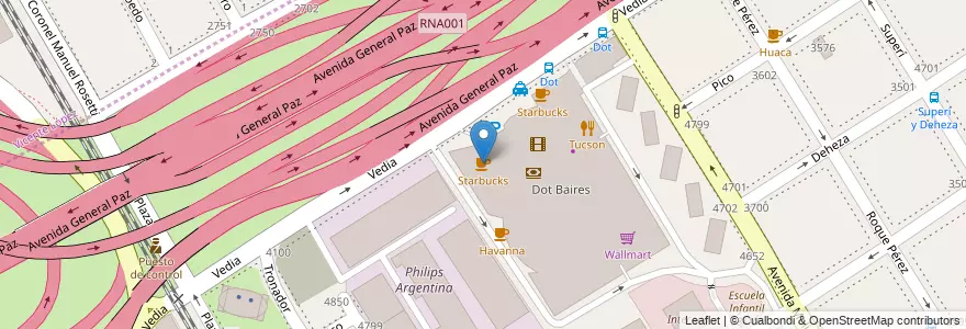 Mapa de ubicacion de Starbucks, Saavedra en Argentine, Ciudad Autónoma De Buenos Aires, Comuna 12, Partido De Vicente López, Buenos Aires, Vicente López.