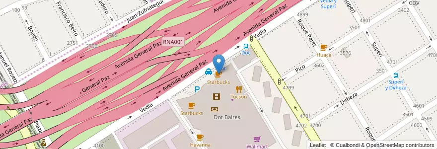 Mapa de ubicacion de Starbucks, Saavedra en 아르헨티나, Ciudad Autónoma De Buenos Aires, Comuna 12, Partido De Vicente López, 부에노스아이레스, Vicente López.