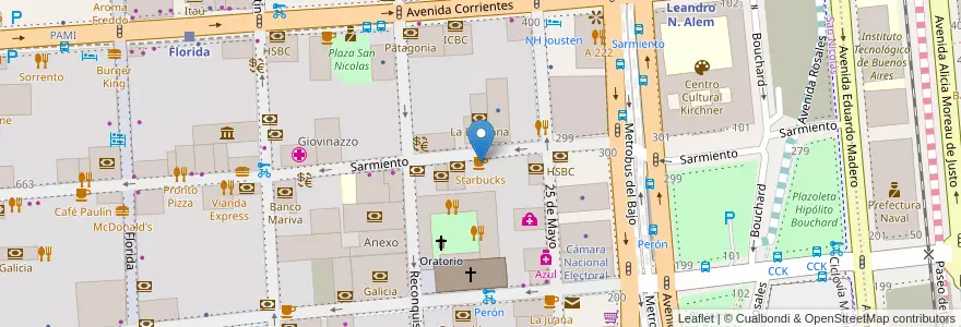 Mapa de ubicacion de Starbucks, San Nicolas en Argentina, Ciudad Autónoma De Buenos Aires, Comuna 1, Buenos Aires.