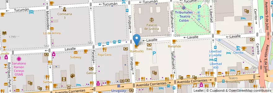 Mapa de ubicacion de Starbucks, San Nicolas en 아르헨티나, Ciudad Autónoma De Buenos Aires, Comuna 1, 부에노스아이레스.