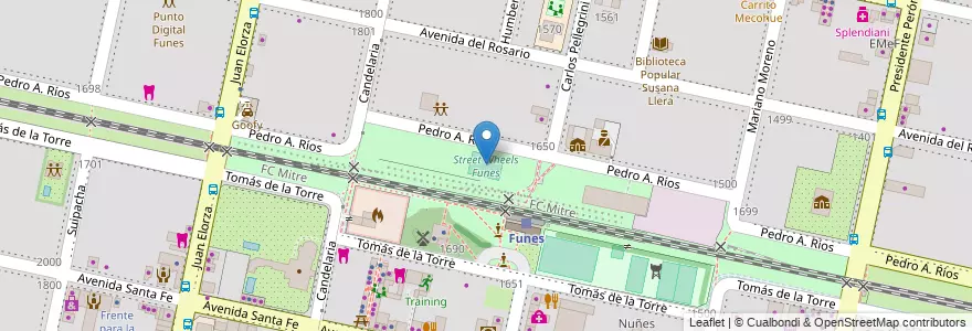 Mapa de ubicacion de Street Wheels Funes en Argentinien, Santa Fe, Departamento Rosario, Municipio De Funes, Funes.