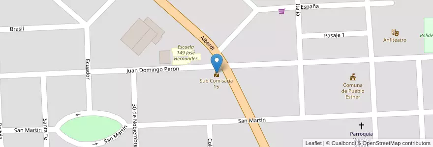 Mapa de ubicacion de Sub Comisaria 15 en Arjantin, Santa Fe, Departamento Rosario, Municipio De Pueblo Esther.