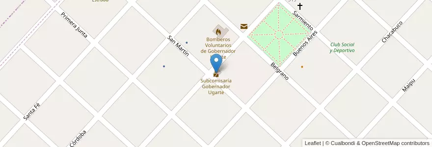 Mapa de ubicacion de Subcomisaría Gobernador Ugarte en الأرجنتين, بوينس آيرس, Partido De Veinticinco De Mayo, Gobernador Ugarte.