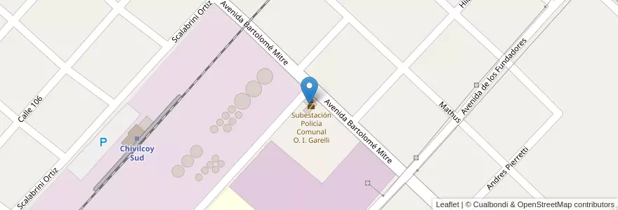 Mapa de ubicacion de Subestación Policía Comunal O. I. Garelli en Argentina, Buenos Aires, Partido De Chivilcoy, Chivilcoy.