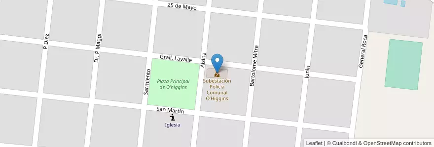 Mapa de ubicacion de Subestación Policía Comunal O’Higgins en Argentina, Buenos Aires, Partido De Chacabuco.