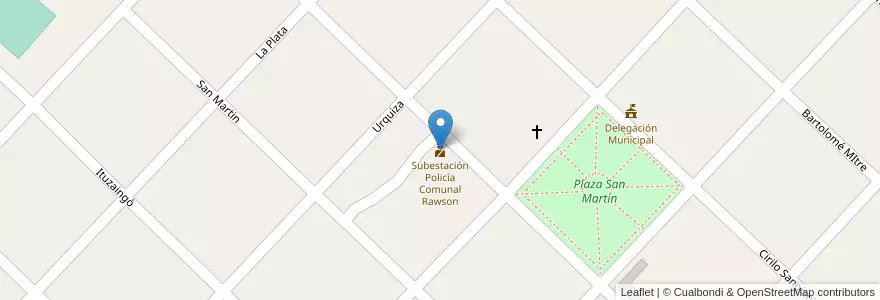 Mapa de ubicacion de Subestación Policía Comunal Rawson en Arjantin, Buenos Aires, Partido De Chacabuco.