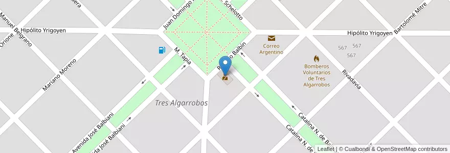 Mapa de ubicacion de Subestación Policía Comunal Tres Algarrobos en アルゼンチン, ブエノスアイレス州, Partido De Carlos Tejedor, Tres Algarrobos.