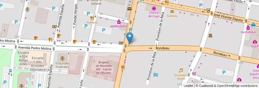 Mapa de ubicacion de Subsecretaría de Trabajo y Seguridad Social en アルゼンチン, チリ, メンドーサ州, Departamento Capital, Sección 2ª Barrio Cívico, Ciudad De Mendoza.