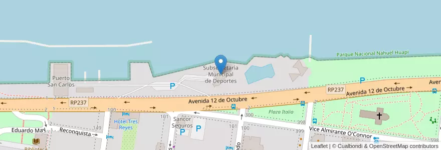 Mapa de ubicacion de Subsecretaría Municipal de Deportes en آرژانتین, شیلی, استان ریو نگرو، آرژانتین, Departamento Bariloche, Municipio De San Carlos De Bariloche, San Carlos De Bariloche.