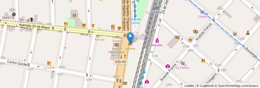 Mapa de ubicacion de Subway en アルゼンチン, ブエノスアイレス州, Partido De Lanús, Lanús Oeste.