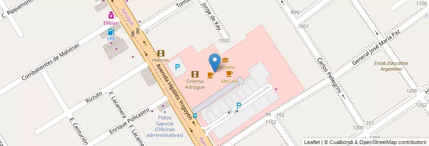 Mapa de ubicacion de Subway en Arjantin, Buenos Aires, Partido De Almirante Brown, Adrogué.
