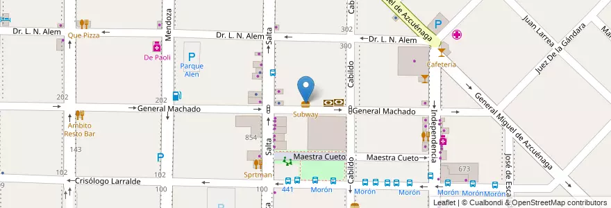 Mapa de ubicacion de Subway en 阿根廷, 布宜诺斯艾利斯省, Partido De Morón, Morón.