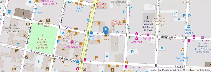 Mapa de ubicacion de Subway en 阿根廷, 智利, Mendoza, Departamento Capital, Ciudad De Mendoza, Sección 3ª Parque O'Higgins.
