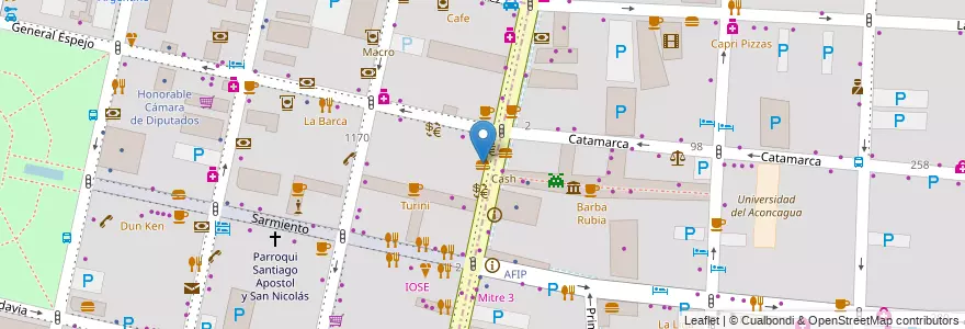 Mapa de ubicacion de Subway en Arjantin, Şili, Mendoza, Departamento Capital, Ciudad De Mendoza.