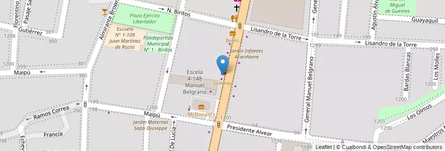 Mapa de ubicacion de Subway en Arjantin, Şili, Mendoza, Godoy Cruz, Departamento Godoy Cruz, Distrito Ciudad De Godoy Cruz.
