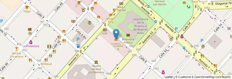 Mapa de ubicacion de Subway, Casco Urbano en Аргентина, Буэнос-Айрес, Partido De La Plata, La Plata.