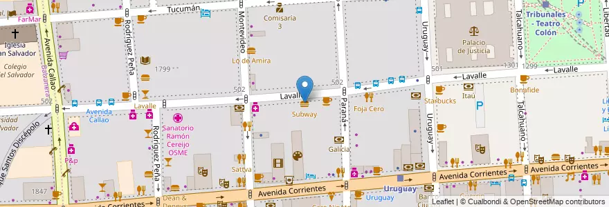 Mapa de ubicacion de Subway, San Nicolas en 아르헨티나, Ciudad Autónoma De Buenos Aires, Comuna 1, 부에노스아이레스.