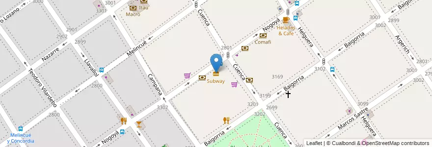 Mapa de ubicacion de Subway, Villa del Parque en Arjantin, Ciudad Autónoma De Buenos Aires, Buenos Aires, Comuna 11.