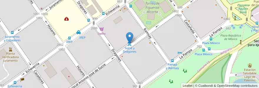 Mapa de ubicacion de Sucre y Dragones en Argentinië, Ciudad Autónoma De Buenos Aires, Buenos Aires, Comuna 13.