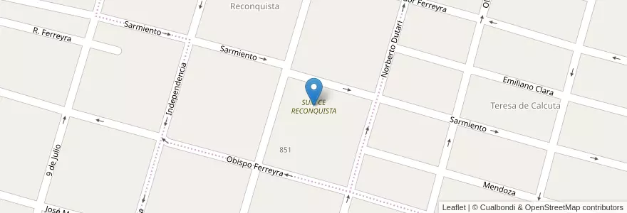 Mapa de ubicacion de SUM CE RECONQUISTA en الأرجنتين, Córdoba, Departamento Río Segundo, Pedanía Villa Del Rosario, Municipio De Villa Del Rosario, Villa Del Rosario.