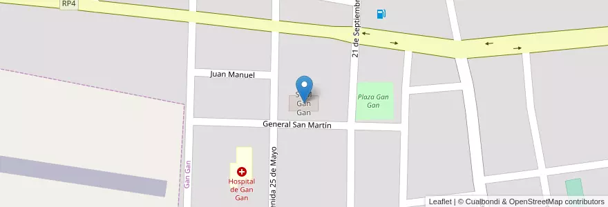 Mapa de ubicacion de SUM Gan Gan en Argentina, Chile, Chubut, Gan Gan, Departamento Telsen.