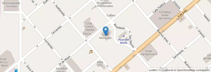 Mapa de ubicacion de SUM Municipal en الأرجنتين, Córdoba, Departamento Río Segundo, Pedanía Calchín, Municipio De Pozo Del Molle, Pozo Del Molle.