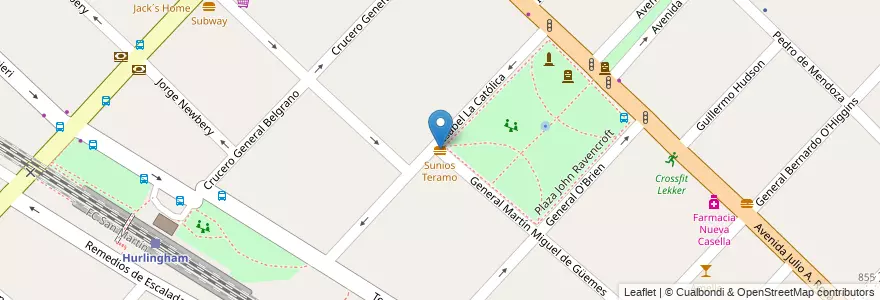 Mapa de ubicacion de Sunios Teramo en アルゼンチン, ブエノスアイレス州, Partido De Hurlingham, Hurlingham.