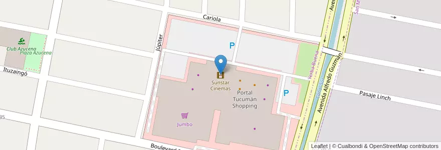 Mapa de ubicacion de Sunstar Cinemas en 아르헨티나, Tucumán, Departamento Yerba Buena, Yerba Buena.